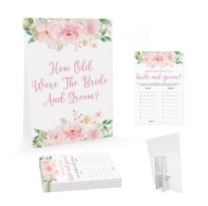 uhadre floral how old were the bride and groom game, guess the age photo game, blush flowers bridal shower wedding shower game (1 sign and 30 cards)-bng16