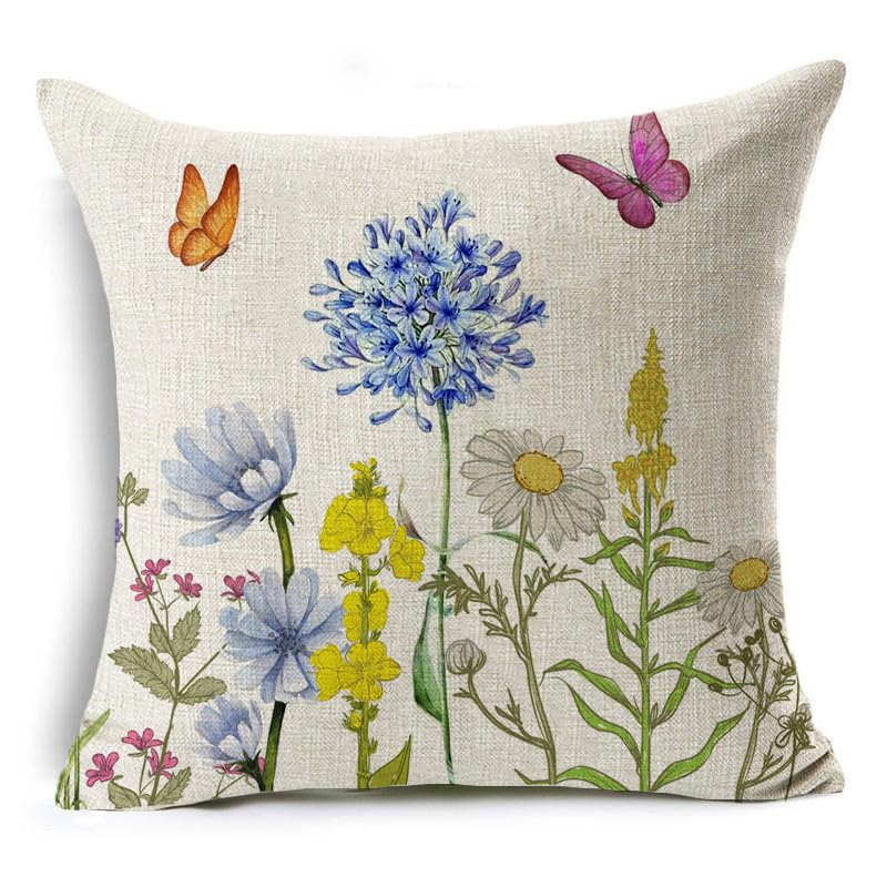 Outdoor Pillows Waterproof Flower Cushion Covers 45 x 45 cm Both Sides Garden Floral Butterfly Decorative Throw Pillow Covers Polyester Linen Pillowcase for Set of 4 outdoor pillow covers 18x18