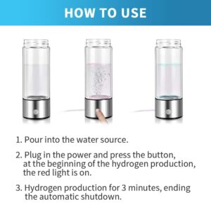 Hydrogen Water Bottle,420ml Hydrogen Water,Hydrogen Water Bottle Generator Improve Water Quality in 3 Minutes,Portable Hydrogen Water Ionizer Machine for Home,Office and Travel(Silver)