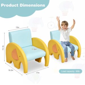 Kinsuite Elephant Toddler Armchair - Kids Single Couch Kids Accent Chair with Cute Design for Play Room Nursery Reading Resting Birthday Gift for 3-5 Years Old Boys & Girls, Blue & Yellow