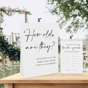 UHADRE Minimalist How Old were They Game, Guess The Couples Age Photo Game, Bridal Shower Wedding Shower Game (1 Sign and 30 Cards)-BNG02