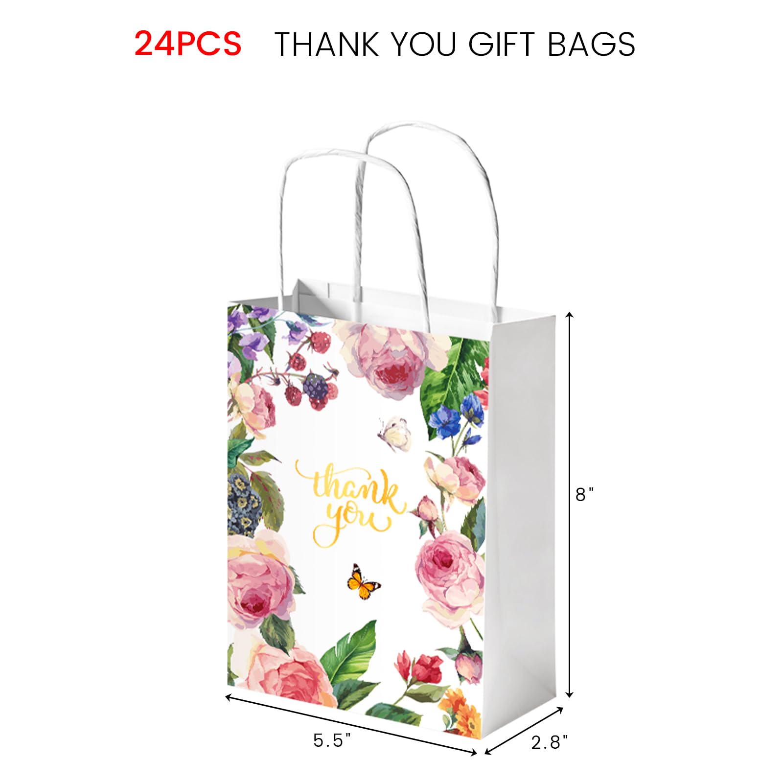 VGOODALL 24PCS Thank You Gift Bags, 5.5" x 8" x 2.8" Party Favor Bags Paper Bags Goodie Bags with Handles for Business Boutique Wedding