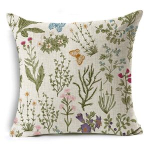 Outdoor Pillows Waterproof Flower Cushion Covers 45 x 45 cm Both Sides Garden Floral Butterfly Decorative Throw Pillow Covers Polyester Linen Pillowcase for Set of 4 outdoor pillow covers 18x18