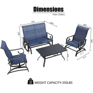 PatioFestival 4 Pcs Patio Glider Set, Outdoor Furniture Set with Metal Coffee Table,Gliding Rocking Chair,Textilene Fabric,Gliding Rocking Chair Set for Garden, Yard, Poolside(Blue)