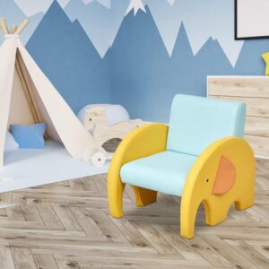 Kinsuite Elephant Toddler Armchair - Kids Single Couch Kids Accent Chair with Cute Design for Play Room Nursery Reading Resting Birthday Gift for 3-5 Years Old Boys & Girls, Blue & Yellow