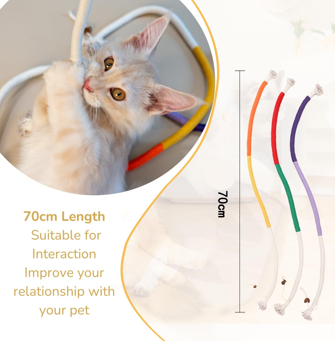 Petelligent 3-Pack Bent Cat Rope Toy, Pet Chew Toys, Interactive Tease Toys for Cats and Kittens, Bite-Proof Playthings, Cotton Rope Kitten Toys for Dental Care and Stress Relief, Pet Supplies