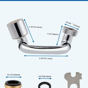 Hibbent 1080° Swivel Faucet Extender, Metal Rotatable Sink Faucet Aerator with Brass Extension, Dual Function 2 Modes Kitchen & Bathroom Sink Sprayer, Faucet Attachment for Gargle/Eye/Face Washing