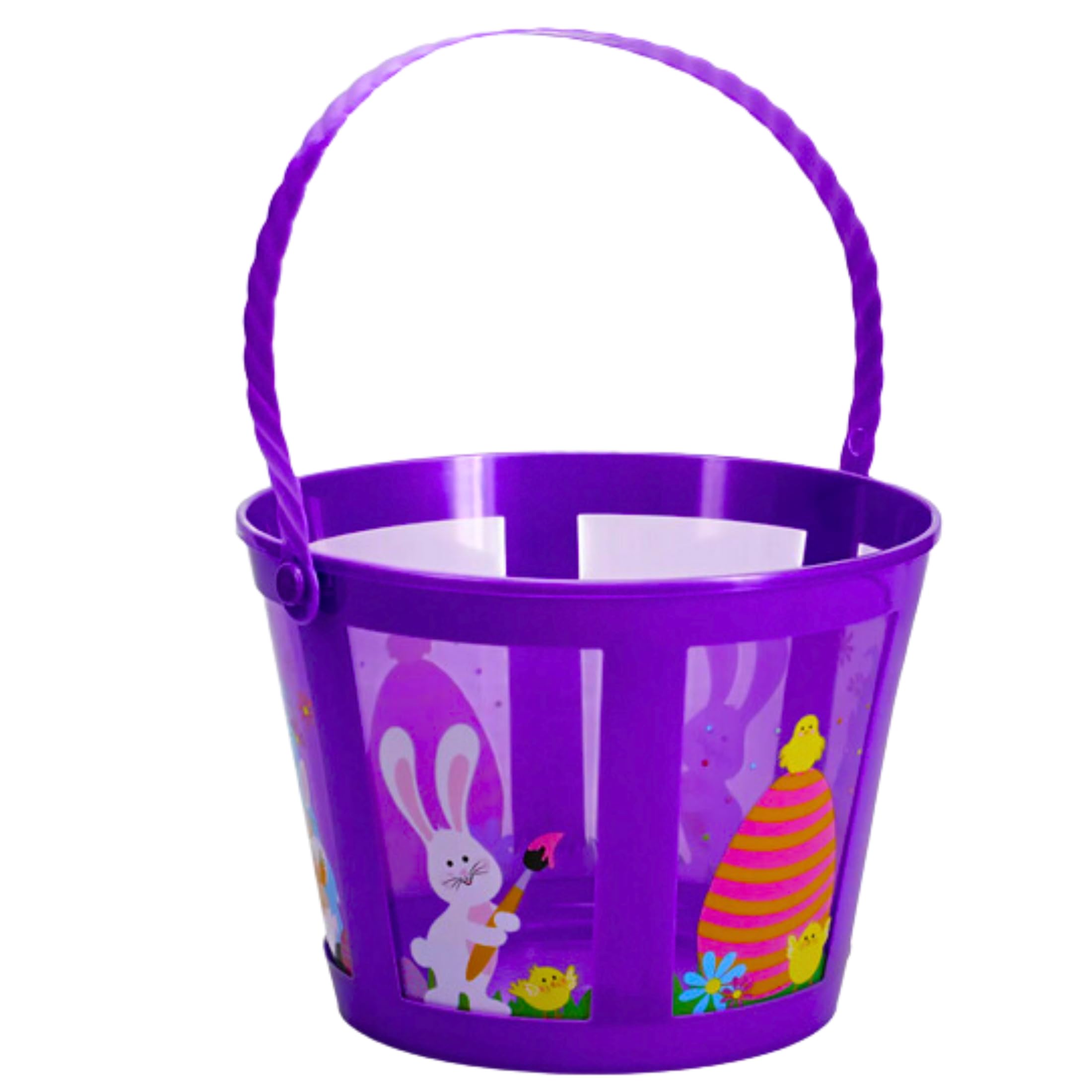 BFL Easter Baskets with Clear Printed Panels, 7x5 Inches Easter Egg Hunt Parade Decoration Gift Giving Craft Projects Table Centerpieces Keepsakes Easy Carry Seasonal Holiday Occasional Game Pack of 4