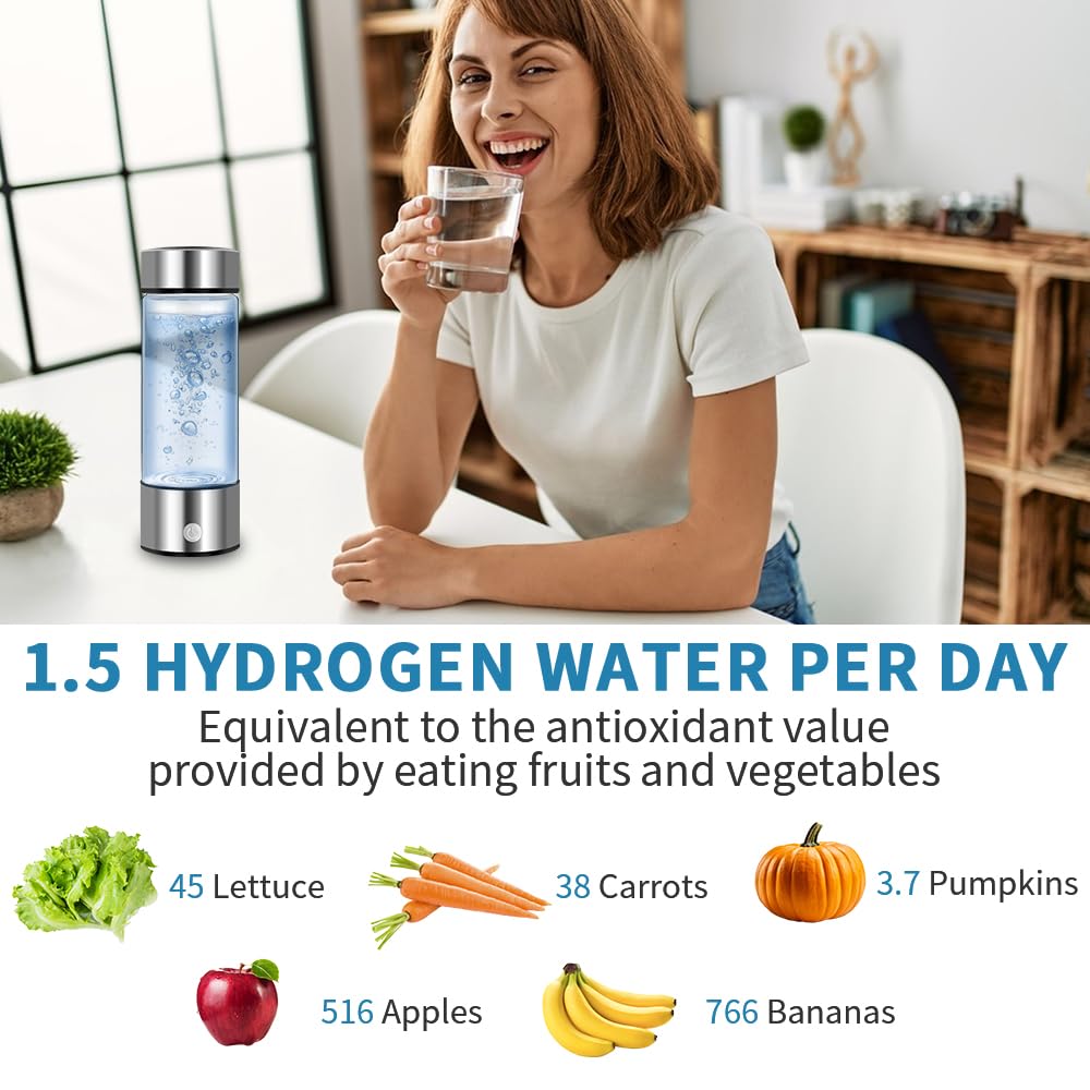 Hydrogen Water Bottle,420ml Hydrogen Water,Hydrogen Water Bottle Generator Improve Water Quality in 3 Minutes,Portable Hydrogen Water Ionizer Machine for Home,Office and Travel(Silver)