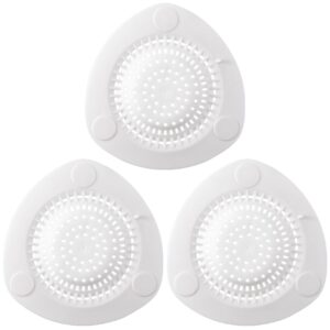 customylife 3 pack 5.5inch plastic drain hair catcher with sucker trap, silicone shower drain cover white bathtub hair stopper drain strainers for kitchen sink bathroom