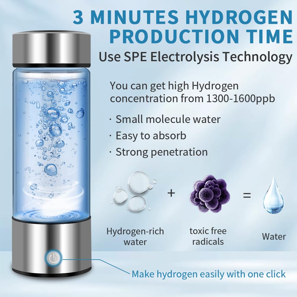 Hydrogen Water Bottle,420ml Hydrogen Water,Hydrogen Water Bottle Generator Improve Water Quality in 3 Minutes,Portable Hydrogen Water Ionizer Machine for Home,Office and Travel(Silver)