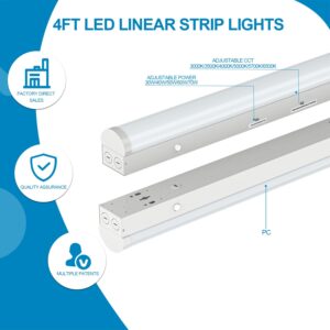 4FT LED Linear Strip Light, Super Bright LED Shop Lights 30W 40W 50W 60W 70W Selectable/100V-277V 6CCT 3000K-6500K, Flush Mount 0-10V Dimmable Commercial Garage Indoor Ceiling Light, ETL DLC(4 Pack)