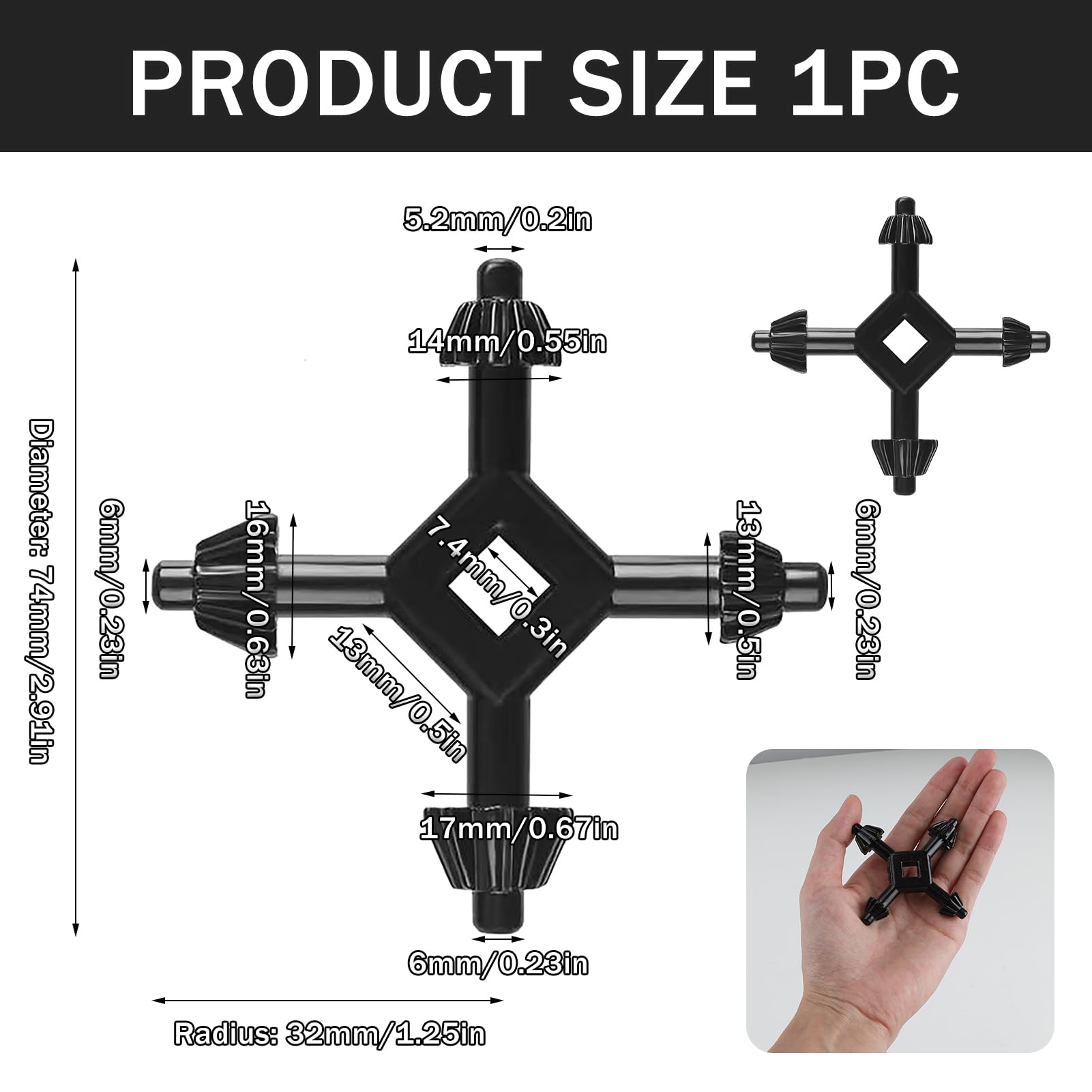 Jawfait 4 in 1 Drill Chuck Key, Professional Drill Chuck Key Wrench, 1/4" 3/8" 1/2" 5/8" Multifunctional Electric Drill Chuck Key, Suitable for Most Drill Press Chucks Power Tool Chucks(Black)