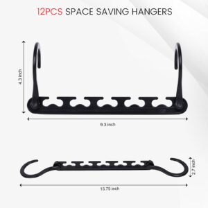 HAKDAY 12PCS Space Saving Hangers, Magic Cascading Hangers Closet Organizers and Storage 5 Slots Foldable Hangers for College Dorm Room Black