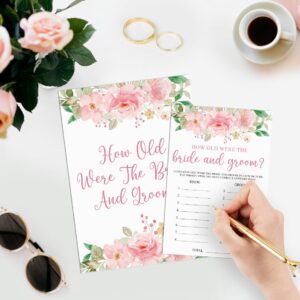 UHADRE Floral How Old were The Bride and Groom Game, Guess The Age Photo Game, Blush Flowers Bridal Shower Wedding Shower Game (1 Sign and 30 Cards)-BNG16