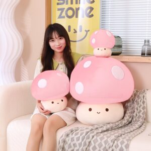 MIAOHAHA Kawaii Plush Mushroom Toy Pillow, Cute Plushies Mushroom Doll Gift for Kids(Pink,23cm/9in)