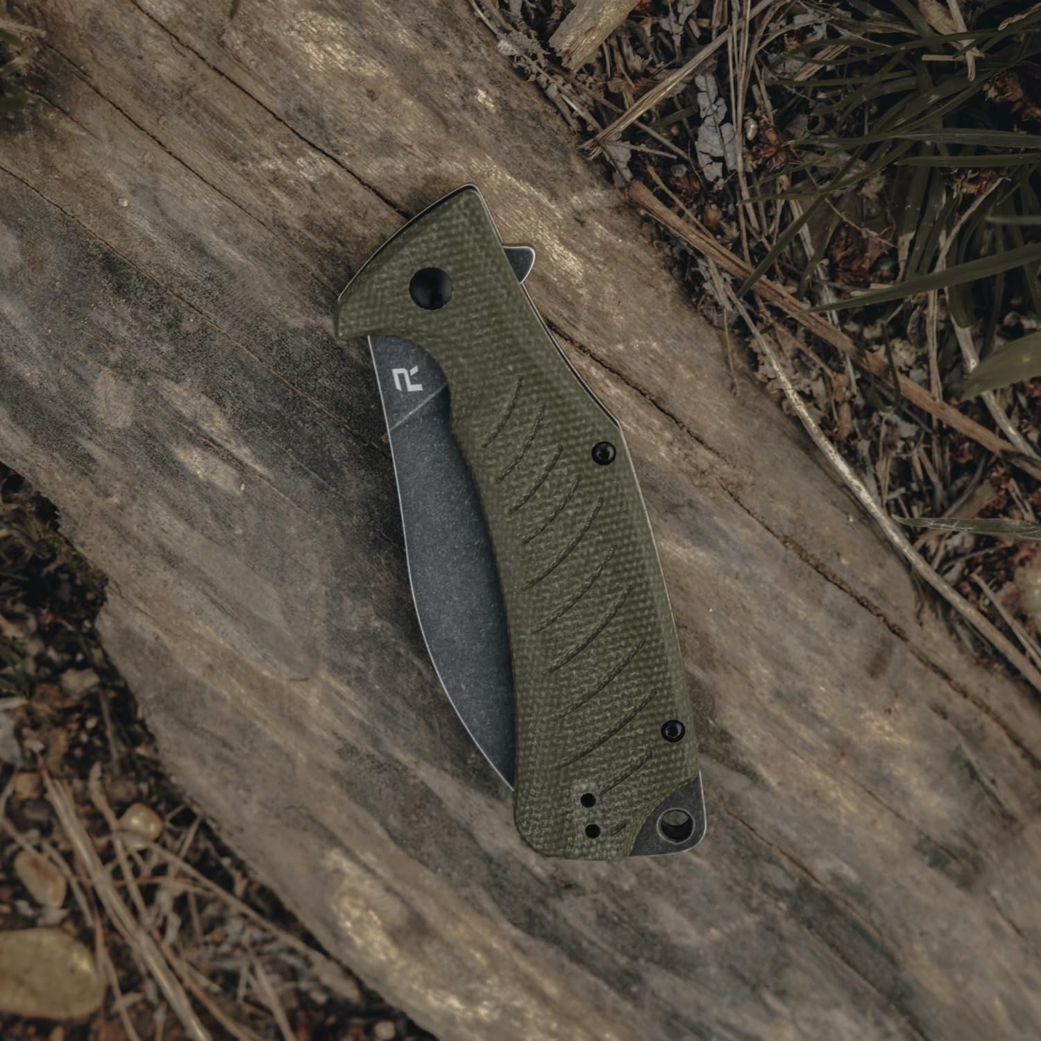 REVO Knives Ness Folding Pocket Knife; 3.375" 14C28N Stonewash Blade with Durable Micarta Handle; Flip Tab Open, Secure Liner lock, Reversible Pocket Clip, EDC Tactical Knife (Green)