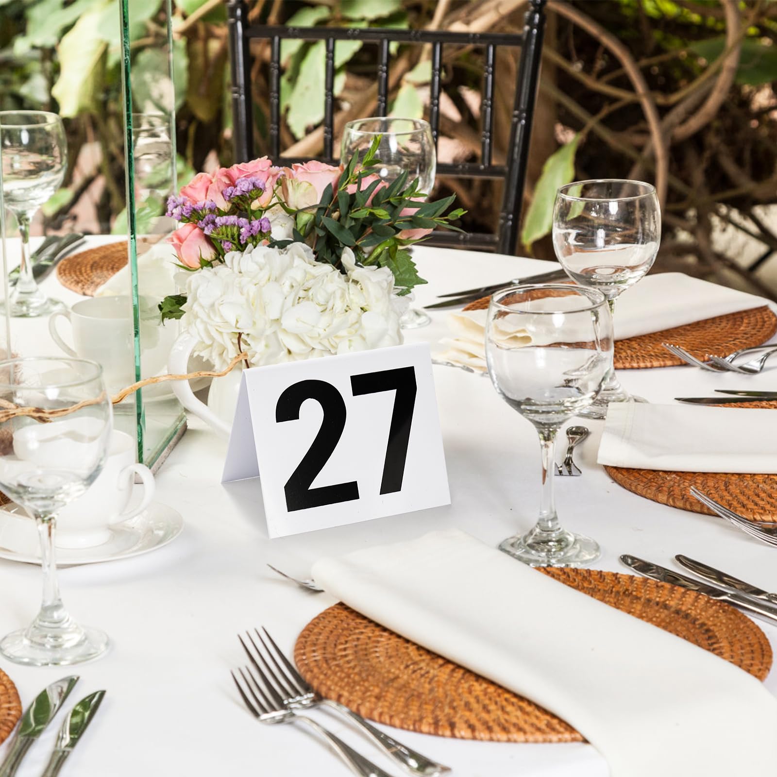 Okllen Set of 30 Restaurant Table Numbers1-30 White, Double Side Acrylic Tent Style Table Numbers for Party, Banquets, Wedding Reception, Events, 3.5"x3"x2.3"