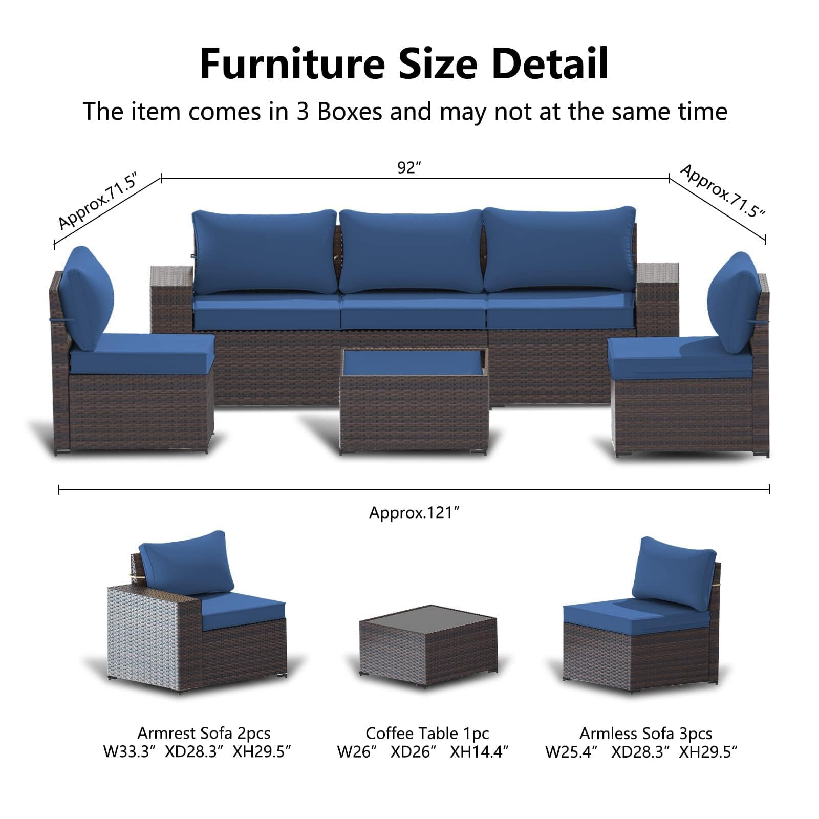 ASJMR 10 Pieces Patio Furniture Set with 2 Swivel Chairs Patio Furniture Outdoor Sectional Sofas with 55000 Gas Fire Pit Patio Conversation Set w/7 Cushions-Blue