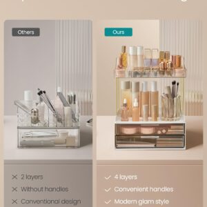 SONGMICS 4-Layer Makeup Organizer, Skincare Organizer, 4 Dividers, Anti-Slip Design, Bathroom Counter Organizer, Versatile for Vanity Bedroom Kitchen, Christmas Gift, Transparent UJKA021W02