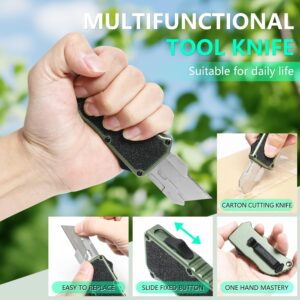 Minzerus Aviation Alumium Auto Retractable Utility Knife, Heavy Duty EDC Box Cutters, Replaceable Utility Blade Pocket Knife With Clip, Retractable Cardboard Cutter with 5pcs Spare Blades