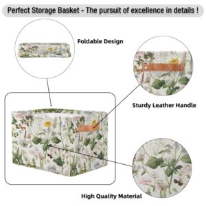 Bardic Large Foldable Storage Baskets with Handles, Wild Floral Fabric Collapsible Storage Bin Organizer Bag for Girls Storage Toy Home Pet Closets Offices Bedrooms