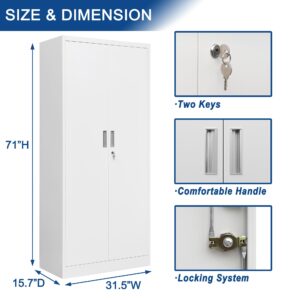 iDEKAI Metal Storage Cabinet with Lock, 71" Garage Storage Cabinets with 2 Lockable Doors and 4 Adjustable Shelves,Tall File Cabinet, Tool Cabinet for Office,Home,Garage,Gym,School (White)