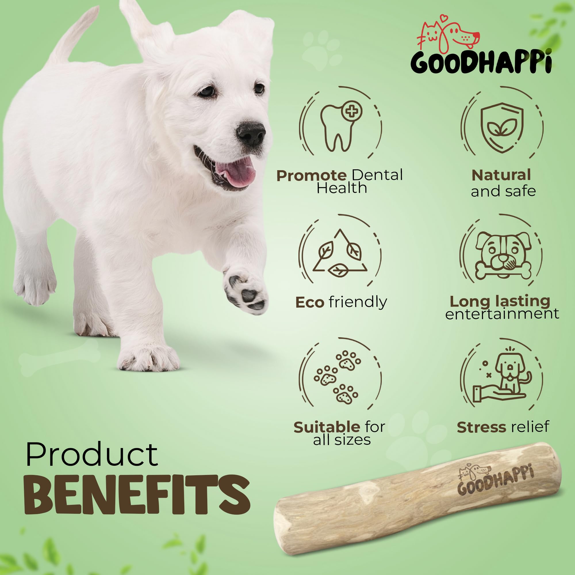 GOODHAPPI Natural Coffee Wood Dog Chew - Safe Wood Chews for Dogs, Perfect Chew Toys for Puppies 0-6 Months, Durable Coffee Stick Teething Toy for Puppies - Pack of 2 PCS