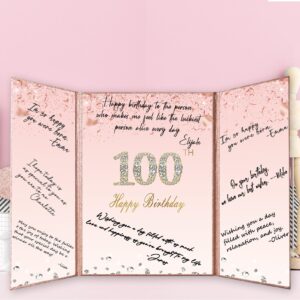 Crenics Rose Gold 100th Birthday Decorations, Creative 100th Birthday Guest Sign in Book Alternative, 100th Birthday Signature Book 12" x 18", Great 100 Years Old Birthday Gifts for Women