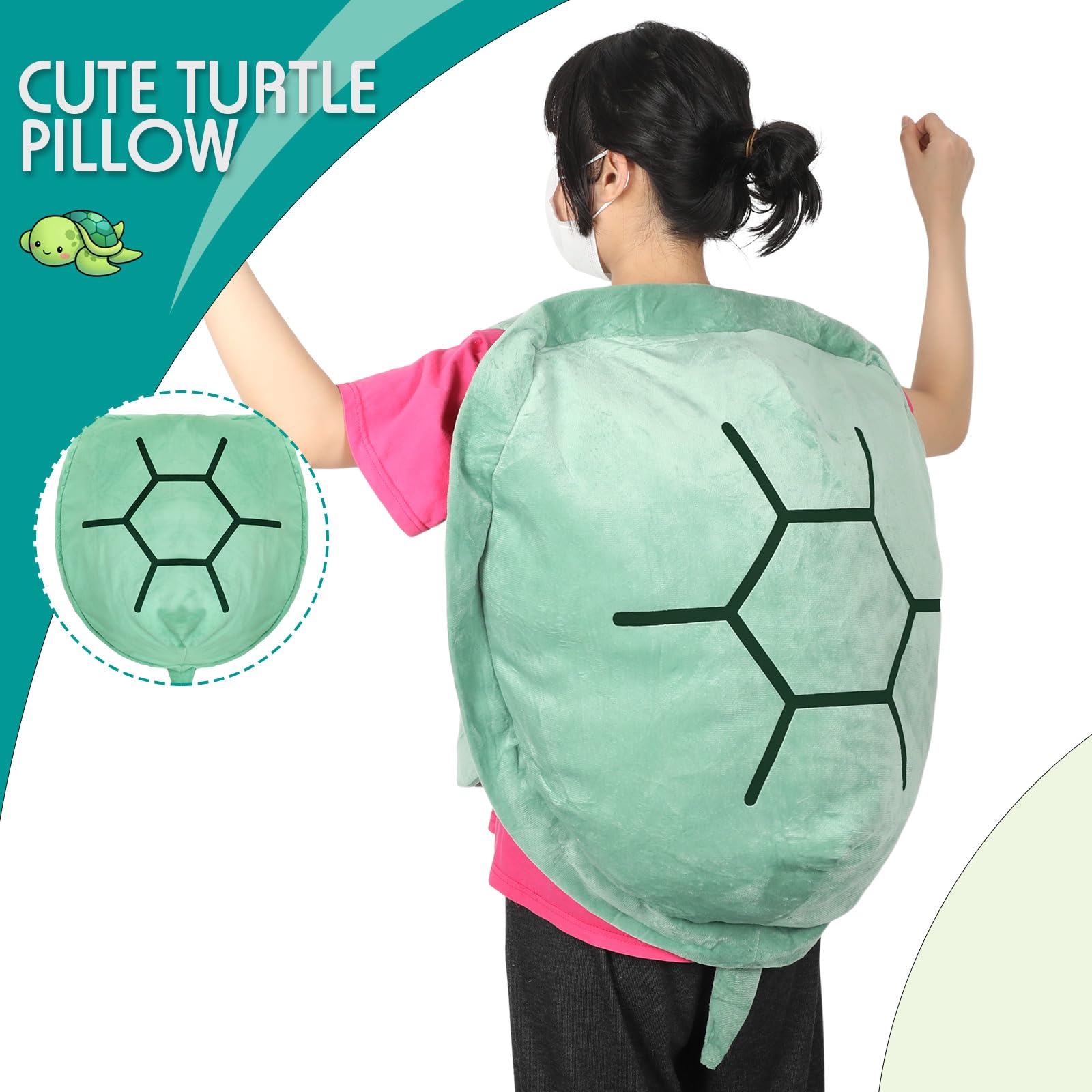 SmoothNovelty 31.5 Inch Wearable Turtle Shell Giant Stuffed Tortoise Pillows Plush Animal Large Turtle Body Pillow Funny Cuddle Shell Toy Dress Decoration Creative Gifts, Green