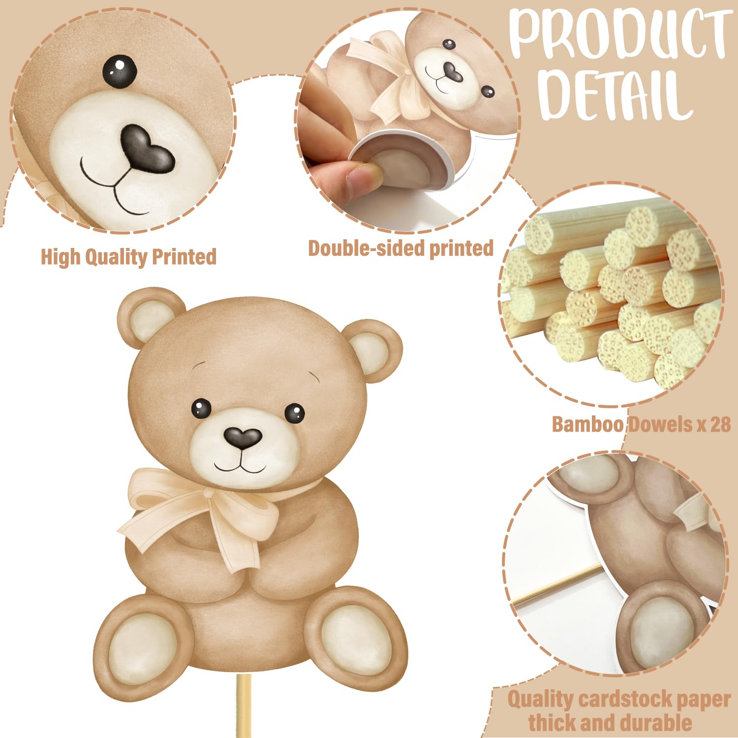 30Pcs We Can Bearly Wait Centerpiece Sticks Teddy Bear Baby Shower Decorations Bear Table Toppers Bear Baby Shower Table Centerpieces for Oh Baby Bear Birthday Party Supplies