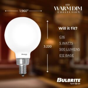 5 Watt LED G16 Light Bulbs, Warm Dimming 3000K (Soft White) - 1800K (Candlelight), 500 Lumens