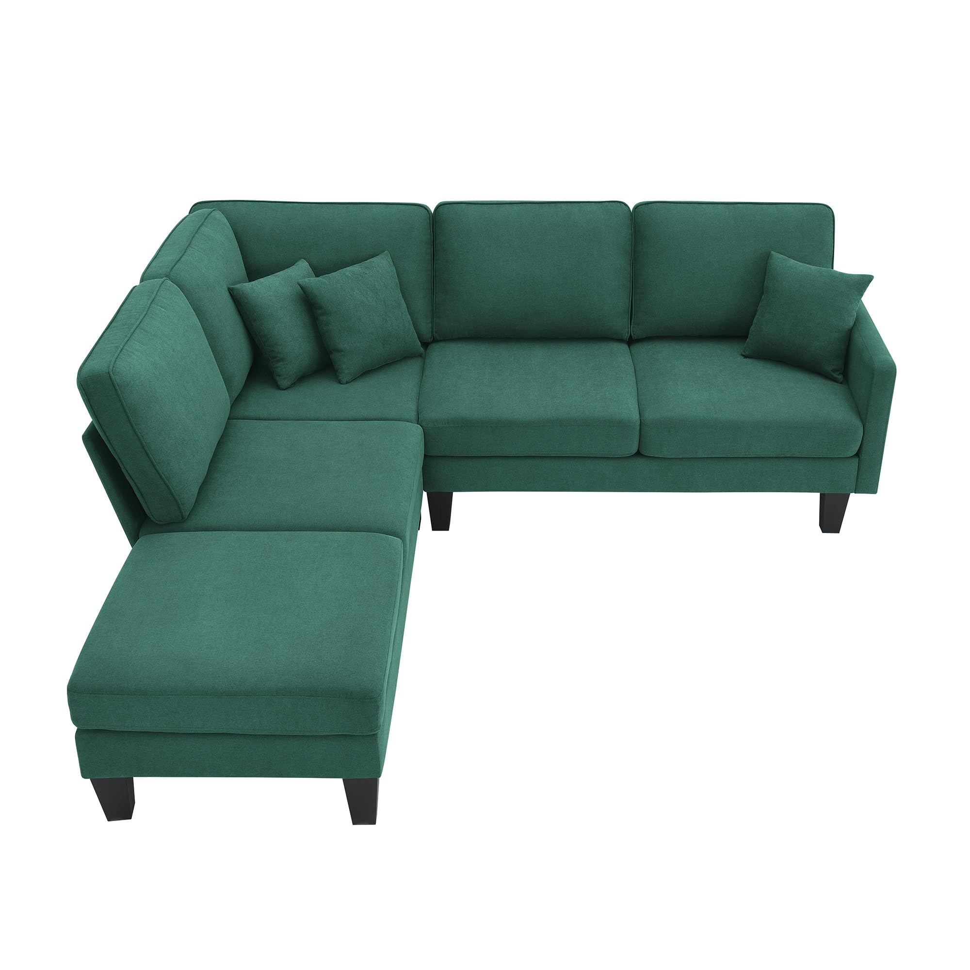 Jintop 90Inch Terrycloth Modern 5-Seat Practical Sectional Sofa with Chaise, L-Shape Wood Indoor Couch with 3 Pillows,for Dorm,Apartment,Studio,Office,Lounges,Green