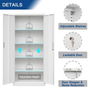 iDEKAI Metal Storage Cabinet with Lock, 71" Garage Storage Cabinets with 2 Lockable Doors and 4 Adjustable Shelves,Tall File Cabinet, Tool Cabinet for Office,Home,Garage,Gym,School (White)