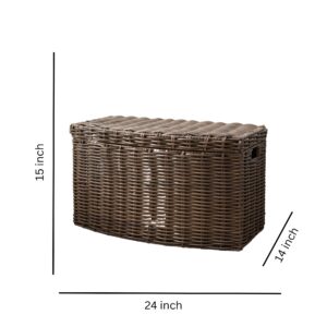 Joseph Rectangular Curve Resin Woven Wicker Trunk with Handles - For Clothes, Towels, Toys, Magazine Storage and Home Decoration (Chocolate Brown - 24 x 14 x 15 in)