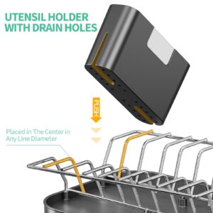 Urackify Small Dish Drying Rack, Expandable Compact Dish Drainer with Cutlery Holder, Narrow Dish Rack with Drain for Kitchen Counter, Space Saving Slim Plate Rack, Dishes Holder for Sink Countertop