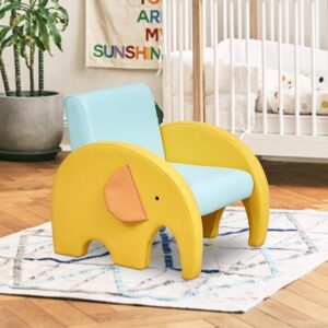 Kinsuite Elephant Toddler Armchair - Kids Single Couch Kids Accent Chair with Cute Design for Play Room Nursery Reading Resting Birthday Gift for 3-5 Years Old Boys & Girls, Blue & Yellow