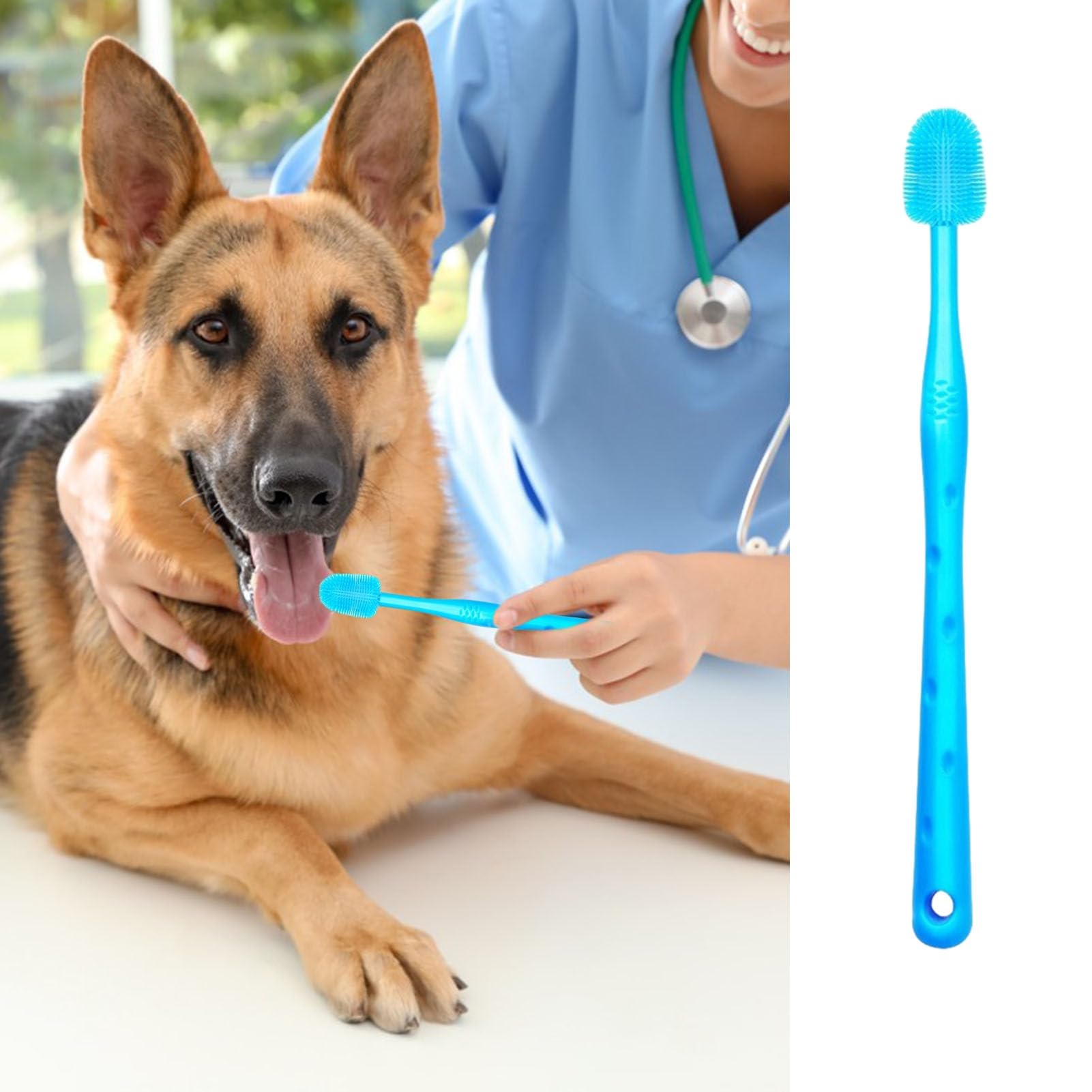 Tainrunse Small Brush Head Pet Toothbrush Dog Silicone for Gentle Effective Dental Care 360-degree Cleaning Comfortable Grip Cat Food-Grade Gum-Friendly Blue 1pc