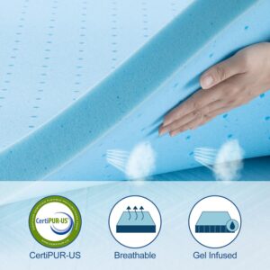 Maxzzz Queen Mattress Topper, 3 inch Cooling Mattress Topper, Memory Foam Gel-Infused Bed Topper, Medium Firm Mattress Topper, CertiPUR-US Certified, Bule