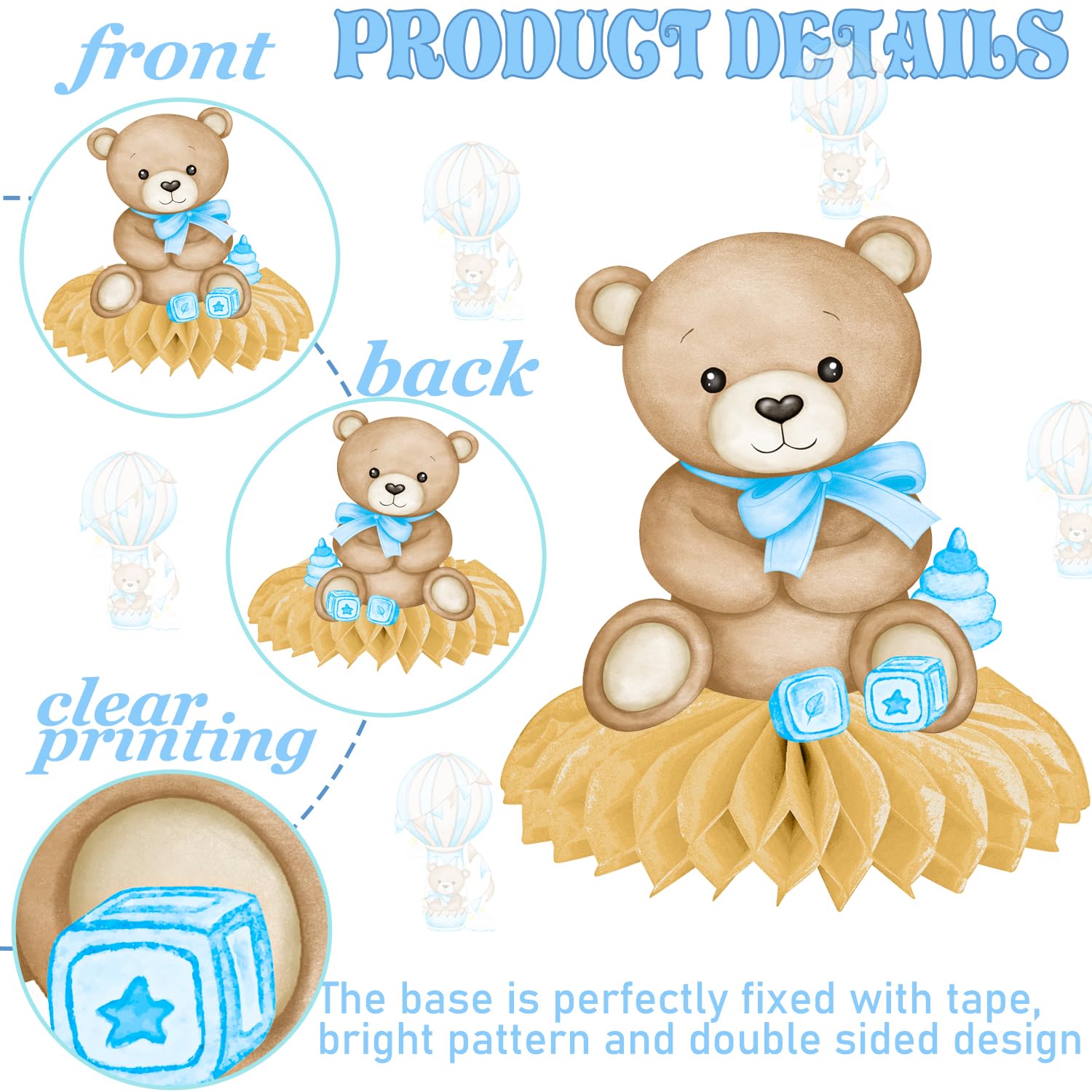 We Can Bearly Wait Honeycomb Centerpieces Bear Centerpieces for Table Teddy Bear Baby Shower Party Decorations 11Pcs Blue Bear Table Decorations for Baby Boys Bear Gender Reveal Party Supplies