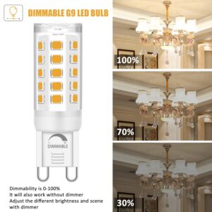 Ugvmn G9 LED Bulb Dimmable, No Flicker 2700K Soft Warm White T4 Small G9 LED Bi Pin Base, 4W (40W Halogen Replacement Bulbs), Chandelier Light Bulbs for Home Lighting, 4 Pack (Modern, Count, 4)