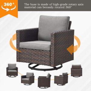 Artfurniz Patio Chairs Wicker Swivel Rocker - Oversize Patio Furniture Conversation Set Outdoor Swivel Glider 350LBS Max Load Outdoor Rocking Chairs with High Back for Porch Balcony Deck - Brown/Grey