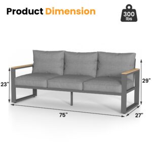 RoyalCraft Aluminum Outdoor Couch, All-Weather Metal Patio 3-seat Sofa with Soft Thick Cushions, Patio Sofa Couch for Porch Backyard Garden, Grey