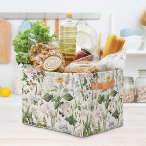 Bardic Large Foldable Storage Baskets with Handles, Wild Floral Fabric Collapsible Storage Bin Organizer Bag for Girls Storage Toy Home Pet Closets Offices Bedrooms