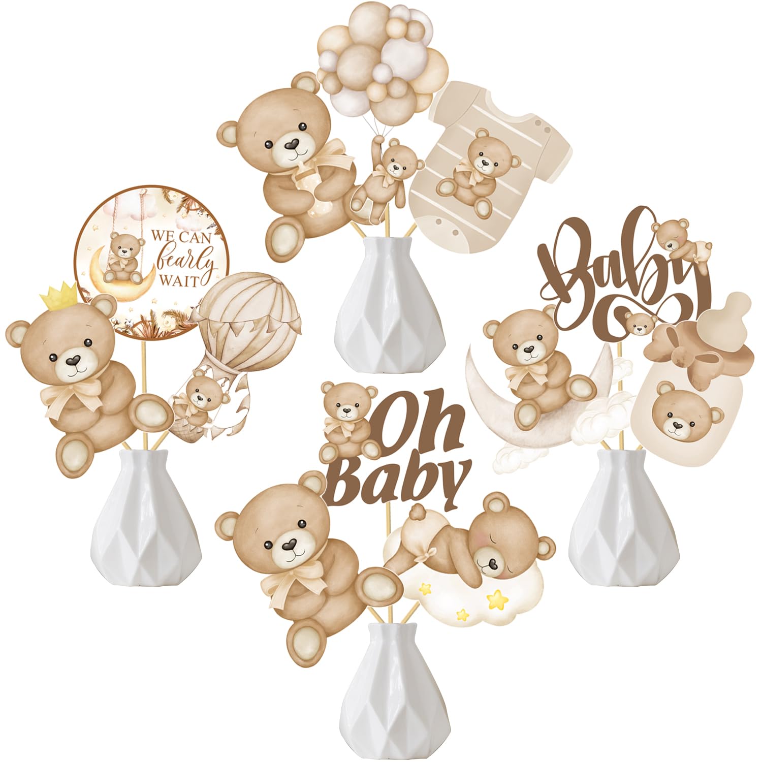 30Pcs We Can Bearly Wait Centerpiece Sticks Teddy Bear Baby Shower Decorations Bear Table Toppers Bear Baby Shower Table Centerpieces for Oh Baby Bear Birthday Party Supplies