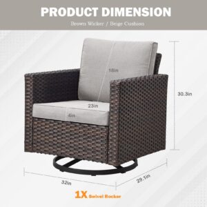 Artfurniz Patio Chairs Wicker Swivel Rocker - Oversize Patio Furniture Conversation Set Outdoor Swivel Glider 350LBS Max Load Outdoor Rocking Chairs with High Back for Porch Balcony Deck - Brown/Beige