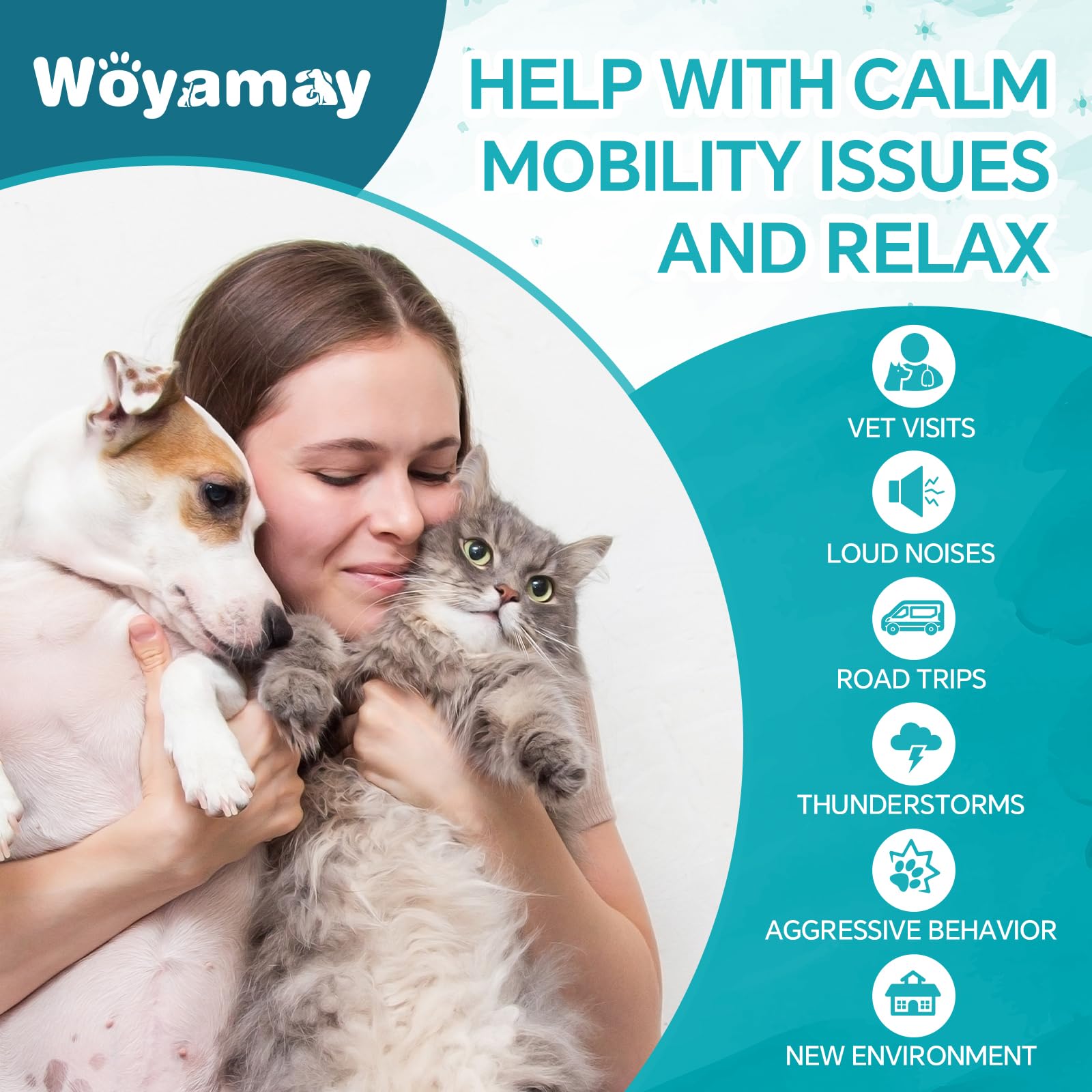 Woyamay Hemp Oil for Dogs and Cats - Pets Anxiety Relief, Calming Treat for Pain, Slееp, Strеss, Hiр and Jоint, Аrthritis, Skin and Coat Health Support (2 Pack)