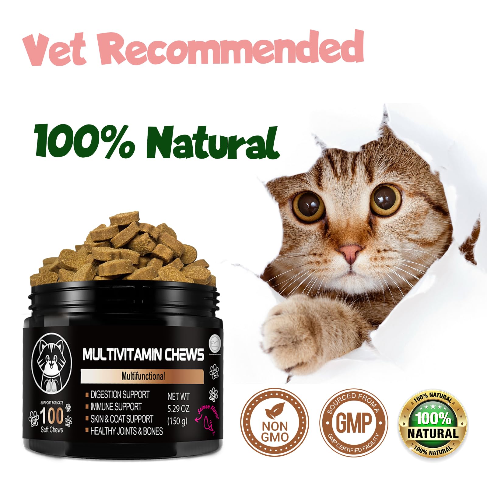 V-EST Cat Supplements - Lysine for Cats - Cat Supplements & Vitamins- Cat Immune Support, Digestive Support - Sneezing Relief - Lysine Cat Treats - Cat Vitamins for Indoor Cats - Cat Health Supplies