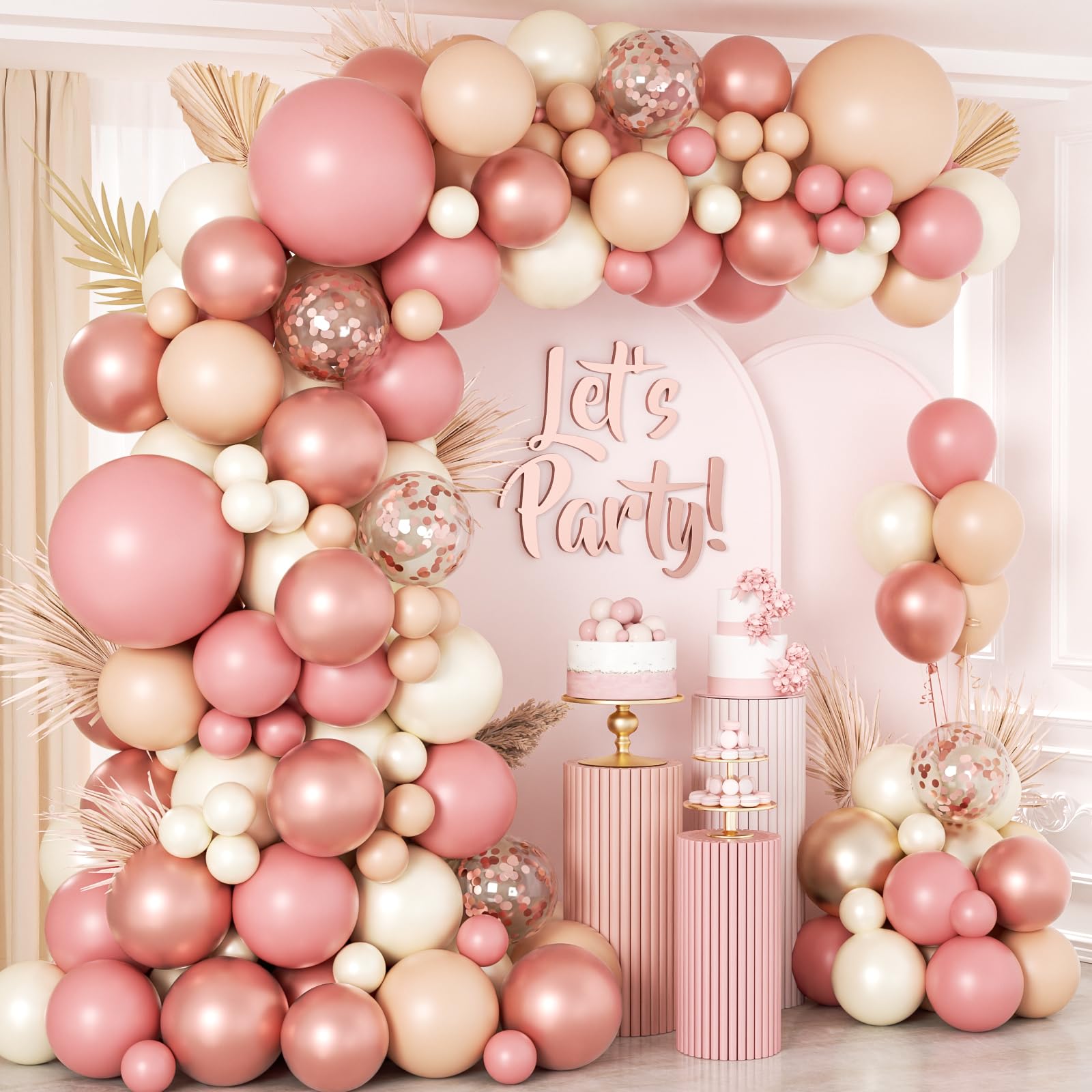 Anjerlfu 150pcs Blush Pink Balloon Arch Garland Kit, Dusty Pink Nude Ivory White Rose Gold Balloons for Boho Baby Shower Wedding Bachelorette Bridal Shower Birthday Party Decorations