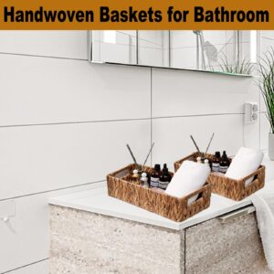 Wicker Storage Basket Water Hyacinth Baskets Pantry Storage Baskets,Wicker Open Storage Bins for Shelves,Handwoven Baskets for Bathroom,Decorative Basket with Handles,Set of 2 Pcs